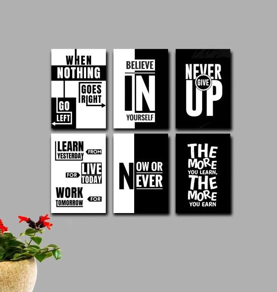 Set of 6 Inspirational Quote Wooden Frames for Wall Decoration | Encouraging Photo Tiles for Mind Growth