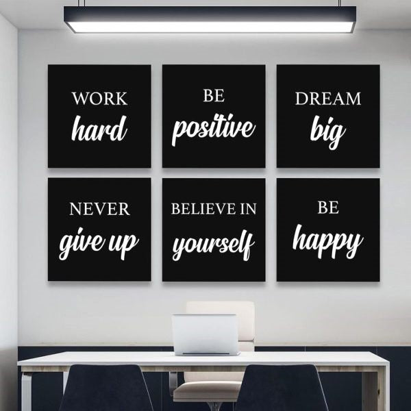 Set of 6 Inspirational Quote Wooden Frames for Wall Decoration | Encouraging Photo Tiles for Mind Growth