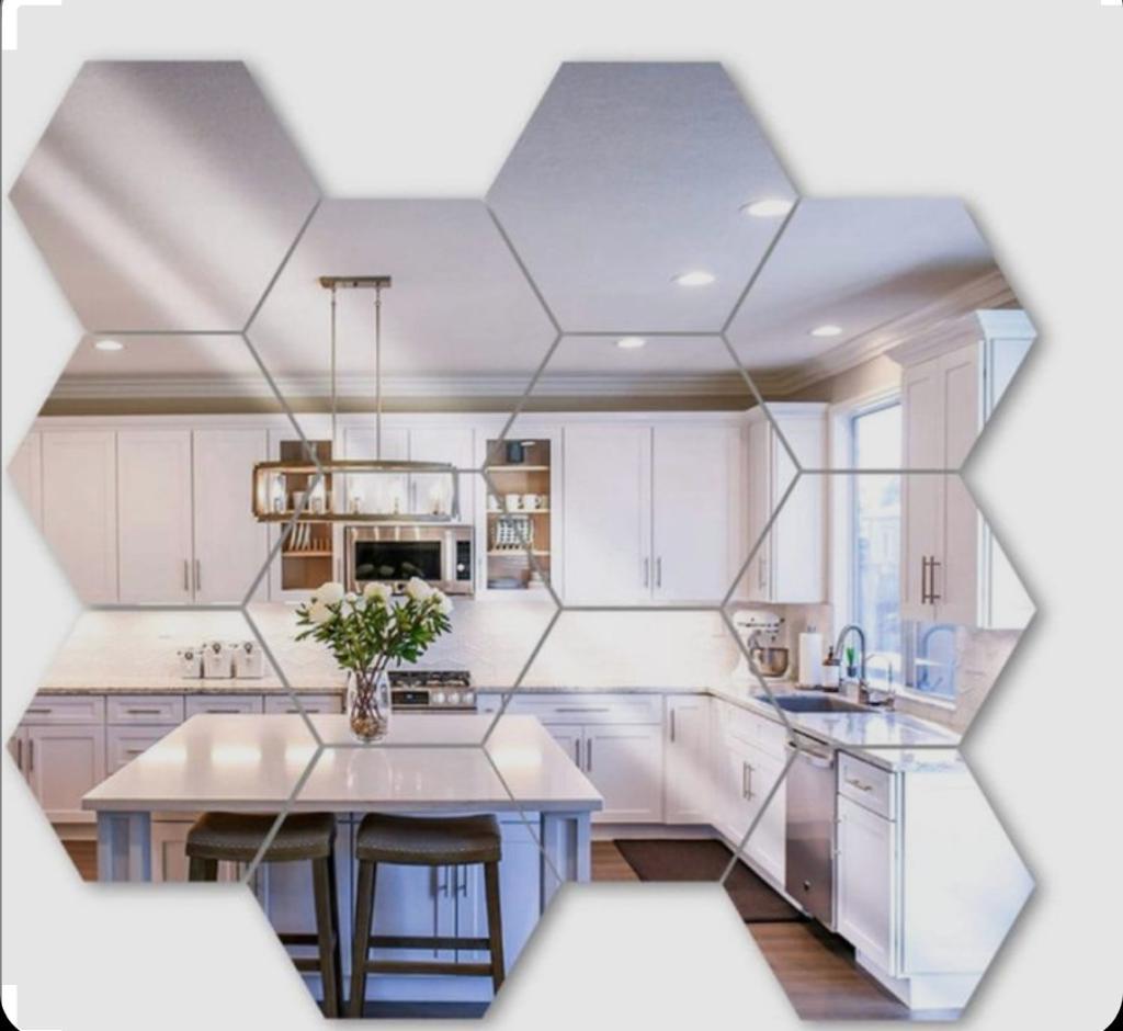 Elegant Acrylic Hexagon Mirror Wall Decor | Geometrical Adhesive Mirror Wall Panels | Trendy Choice