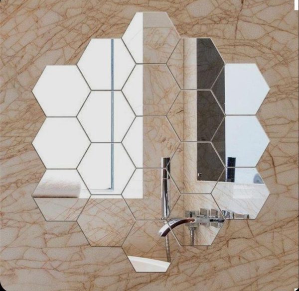 Elegant Acrylic Hexagon Mirror Wall Decor | Geometrical Adhesive Mirror Wall Panels | Trendy Choice
