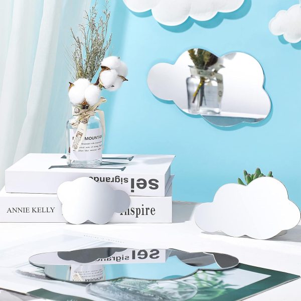 8 Pcs Sparkling Silver Acrylic Cloud Mirror - Adornments for Kid's Room, Bedrooms & Playroom Decor