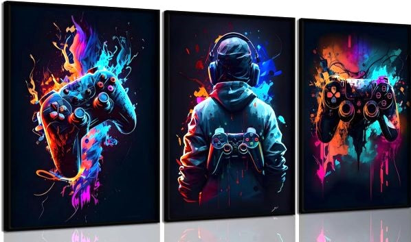 3Pcs Legendary Gaming Wall Art Frames | Iconic Pixel Sticky Phototiles Displays