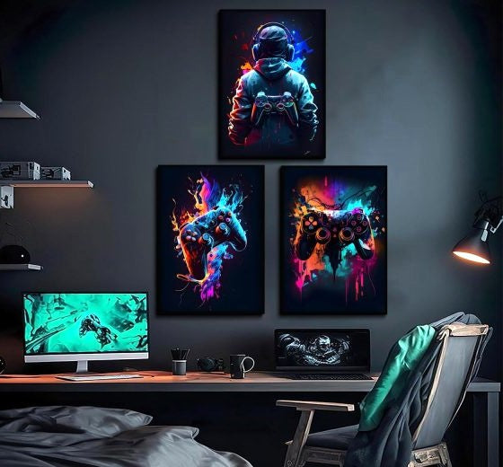 3Pcs Legendary Gaming Wall Art Frames | Iconic Pixel Sticky Phototiles Displays