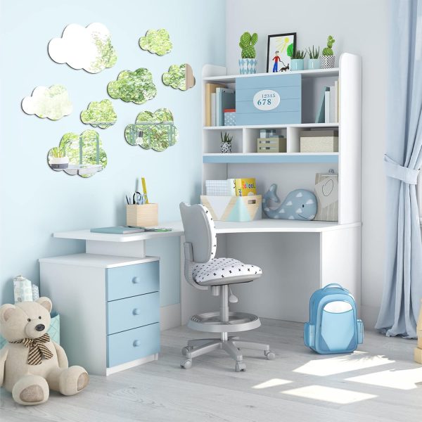 8 Pcs Sparkling Silver Acrylic Cloud Mirror - Adornments for Kid's Room, Bedrooms & Playroom Decor