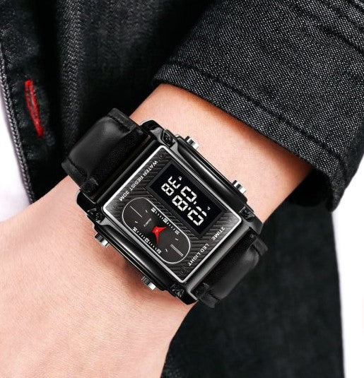 Skemie 1868 Luxury Dual Display Men's Watch | Square Dial | Digital + Analog | Waterproof 30M
