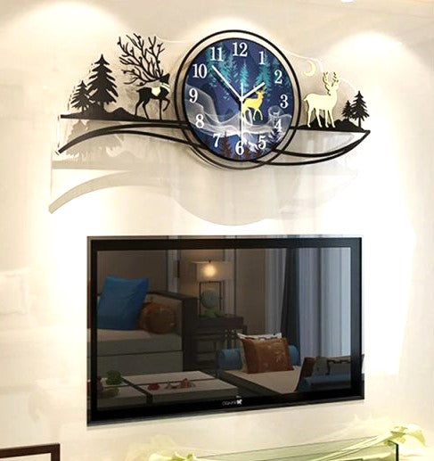 Majestic Forest Deer 3D Wooden Wall Clock with LED Glow - A Statement Piece for Modern Homes
