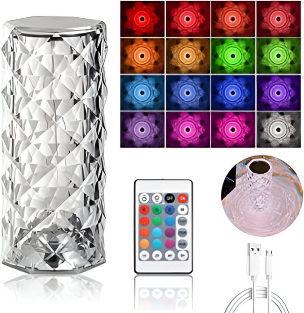 Luxury 16-Color Sparkling Diamond Crystal Lamp | Ambient Multi Color LED Touch Lamp With Remote