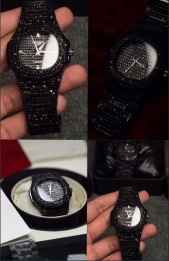 Stylish Dazzling Iced Out Black Diamond Stone Watch for Men | Top Trending Design✨✨ - Statement of Bold Fashion and Unmatched Elegance