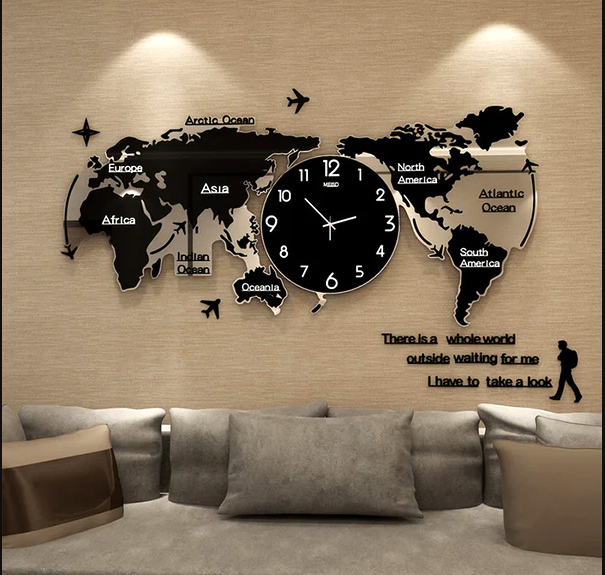 Global Journey 3D Digital World Map Wall Clock | Timeless Wooden Wall Clock Decor ( 24*24 inches)