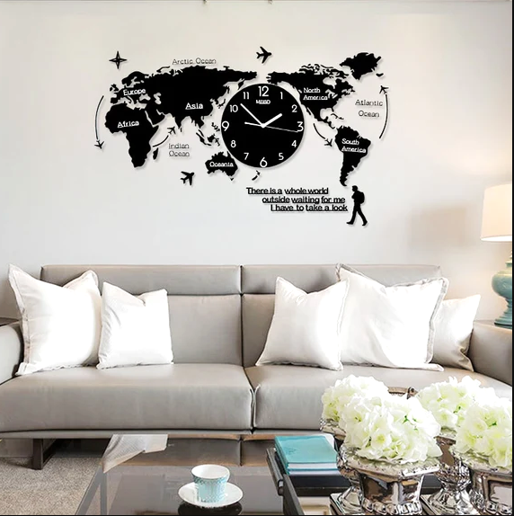 Global Journey 3D Digital World Map Wall Clock | Timeless Wooden Wall Clock Decor ( 24*24 inches)