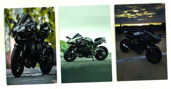 Dynamic Trio Ninja H2R Motorcycle Art Canvas Frames For Wall Decor | Self Adhesive Photo Tile