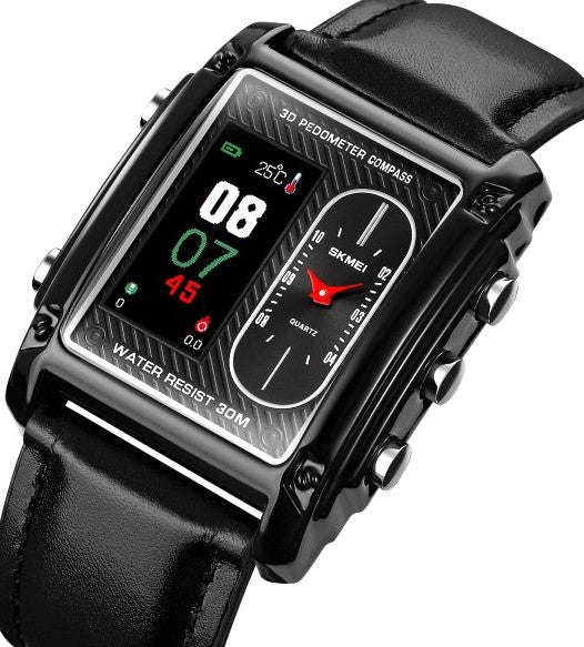 Skemie 1868 Luxury Dual Display Men's Watch | Square Dial | Digital + Analog | Waterproof 30M