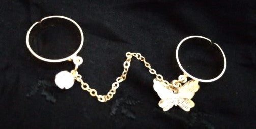 2 Fingers Korean Style Butterfly Rings | Unique Trendy Pair Rings Set | Gold Plated Stainless Steel | Adjustable Size