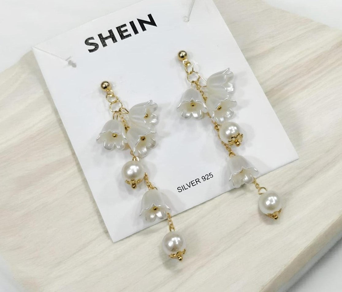 Premium Elegant Shein Pearl And Flower Drop Earrings | Our Exclusive Piece