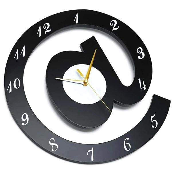 Unique @ Symbol Wooden Wall Clock - Contemporary Living Room Statement | Stylish Home Office & Bedroom Decor