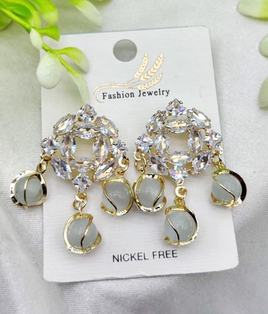 Imported Stylish Crystal Halo Earrings With Chic Gemstone Dangles| Luxurious Design Earrings| Exclusive Piece