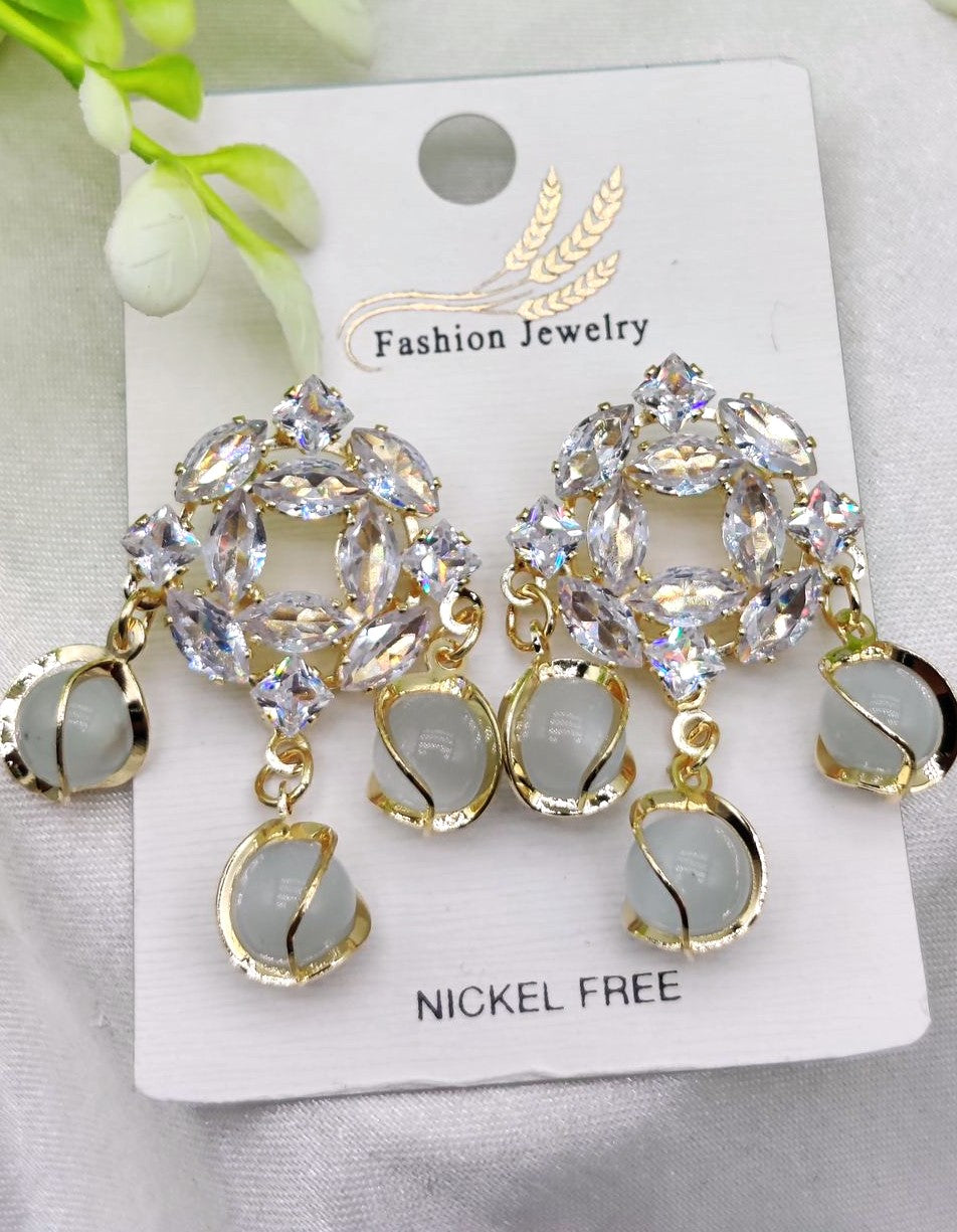 Imported Stylish Crystal Halo Earrings With Chic Gemstone Dangles| Luxurious Design Earrings| Exclusive Piece