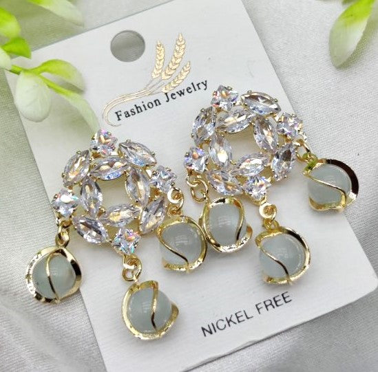 Imported Stylish Crystal Halo Earrings With Chic Gemstone Dangles| Luxurious Design Earrings| Exclusive Piece