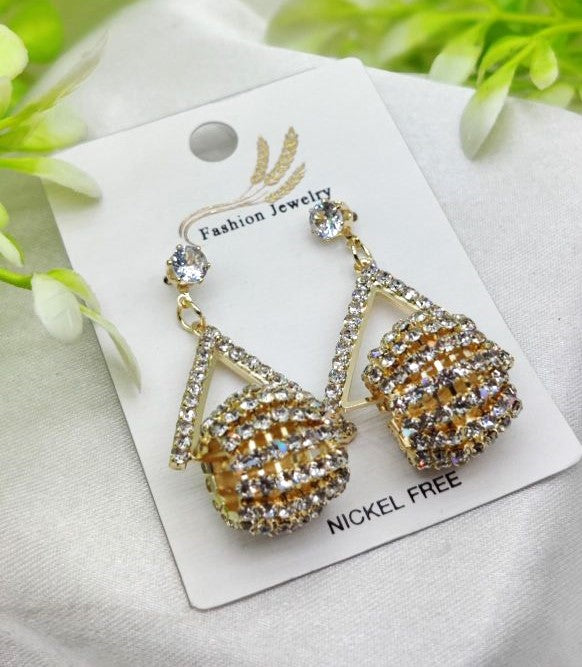 Imported Glamorous Triangle Drop Earrings With Rhinestone Accents | Top Trendy Style Earrings| Limited Stock