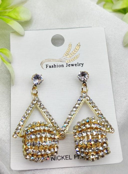 Imported Glamorous Triangle Drop Earrings With Rhinestone Accents | Top Trendy Style Earrings| Limited Stock
