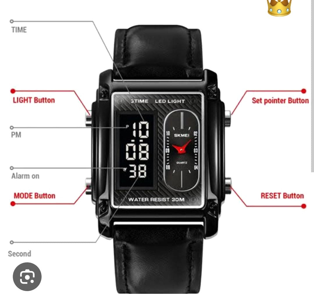 Skemie 1868 Luxury Dual Display Men's Watch | Square Dial | Digital + Analog | Waterproof 30M