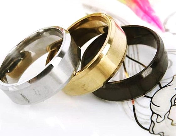 Pack Of 3 Fashion Band Rings For Unisex | Gold Plated & Black & Silver Plated Rings