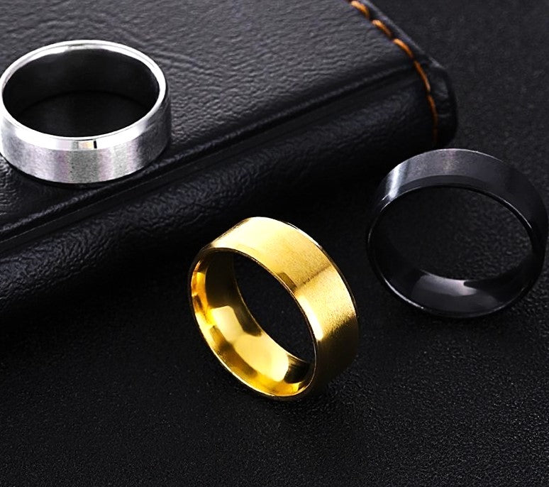 Pack Of 3 Fashion Band Rings For Unisex | Gold Plated & Black & Silver Plated Rings