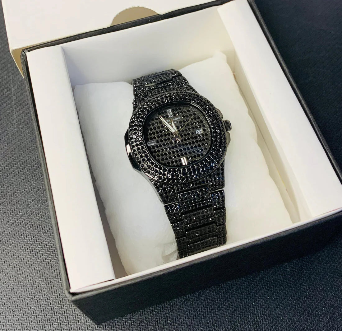 Stylish Dazzling Iced Out Black Diamond Stone Watch for Men | Top Trending Design✨✨ - Statement of Bold Fashion and Unmatched Elegance