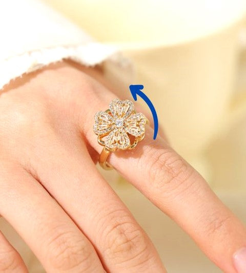 Imported Dazzling Movable Floral Blossom Rings | Luxurious Trendy Design | Adjustable Ring