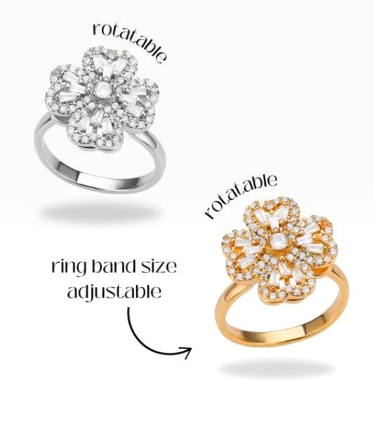 Imported Dazzling Movable Floral Blossom Rings | Luxurious Trendy Design | Adjustable Ring
