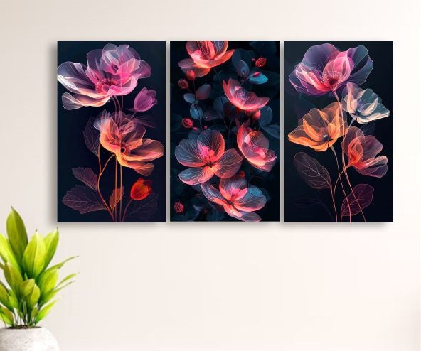 Trendy 3-Panel Phototile Wall Art Set | Decorative Wooden Frames In Elegant Prints | Abstract and Nature Designs