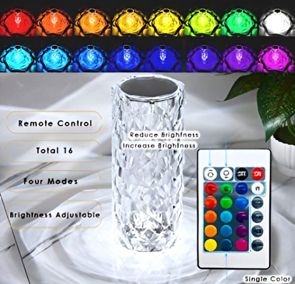 Luxury 16-Color Sparkling Diamond Crystal Lamp | Ambient Multi Color LED Touch Lamp With Remote