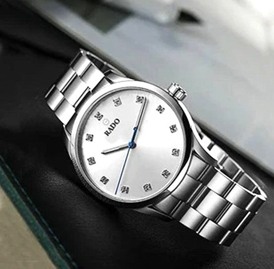 RAADO Men's Elegant Silver Watch | Round Dial with Stylish Square Index & Steel Chain Strap | Formal Watch for Men