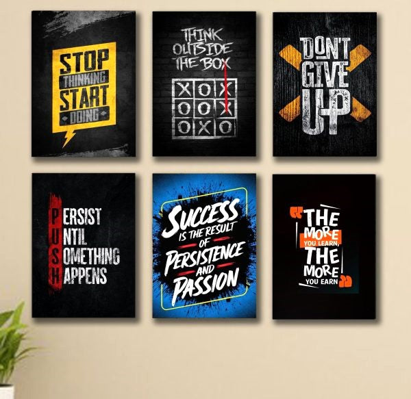 Set of 6 Inspirational Quote Wooden Frames for Wall Decoration | Encouraging Photo Tiles for Mind Growth