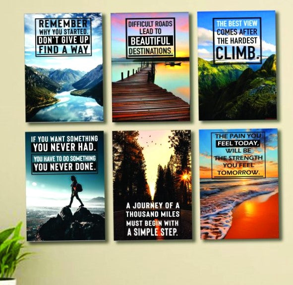 Pack of 6 Powerful Motivational Wooden Art Frames | Self-Adhesive Photo Tiles for Daily Inspiration