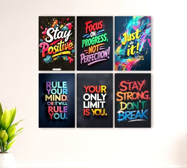 Pack of 6 Powerful Motivational Wooden Art Frames | Self-Adhesive Photo Tiles for Daily Inspiration