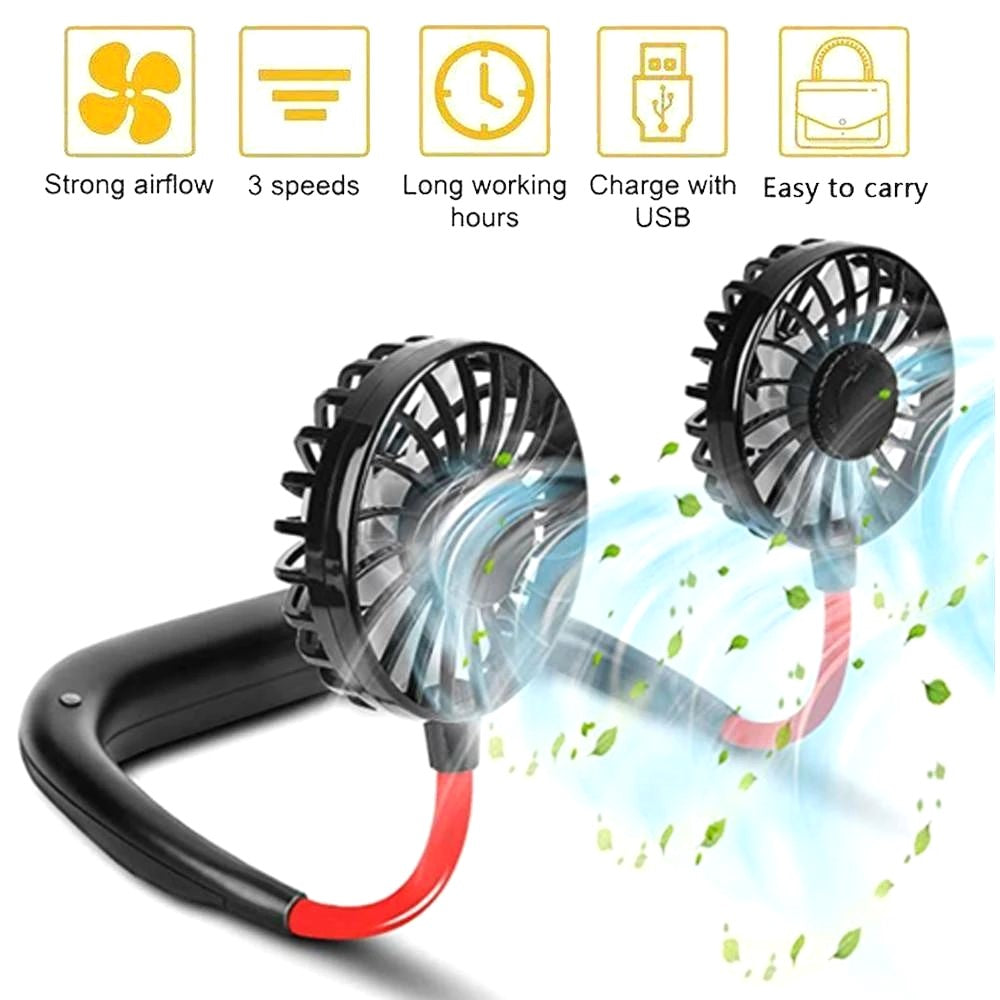 Hand-Free Adjustable Neck Fan - Wearable & Rechargeable Cooling Fan with 3 Speed Control