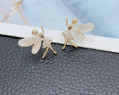 Korean Zircon Cute Flower Wings Earrings For Girls |Stylish Fairy Design Earrings