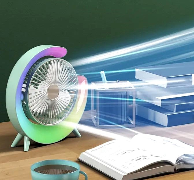 Vibrant RGB USB Desk Fan with Silent Operation & Mood Lighting | Portable Rainbow LED Fan & Ambiance Lamp with Quite Cooling