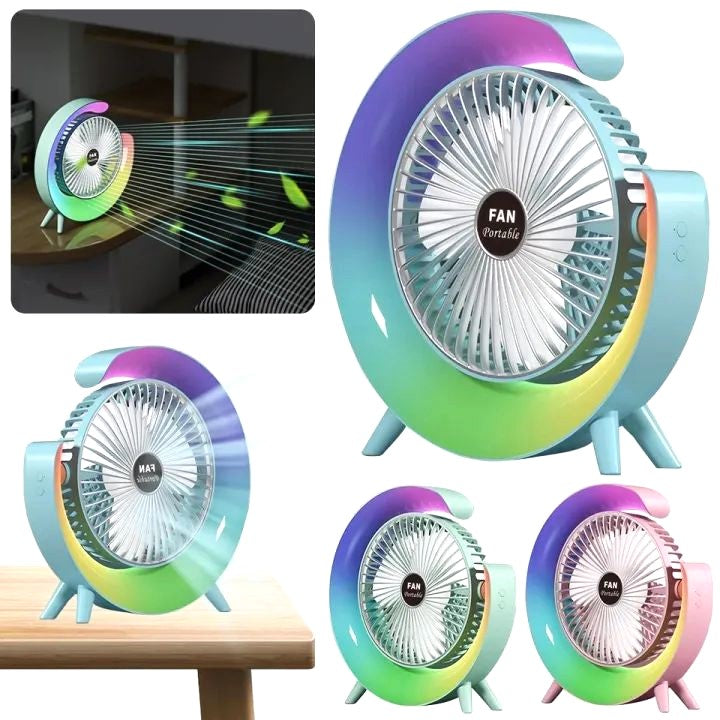 Vibrant RGB USB Desk Fan with Silent Operation & Mood Lighting | Portable Rainbow LED Fan & Ambiance Lamp with Quite Cooling