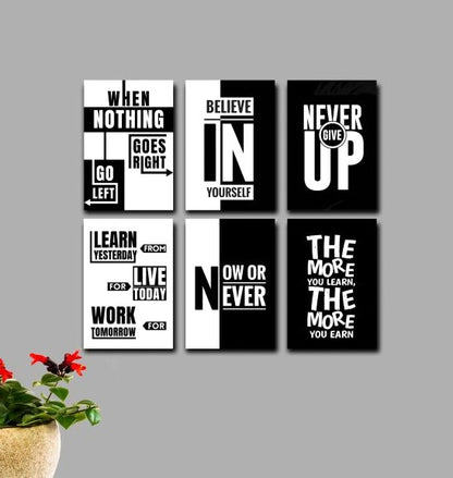 Set of 6 Inspirational Quote Wooden Frames for Wall Decoration | Encouraging Photo Tiles for Mind Growth