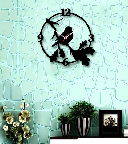 Charming Sparrow 3D Wooden Wall Clock | Ideal for Living & Working Space | Durable MDF Wall Art