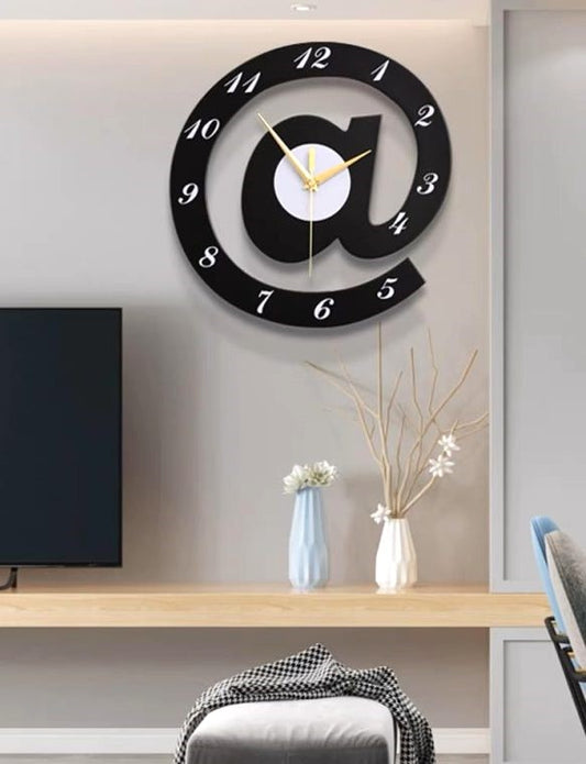 Unique @ Symbol Wooden Wall Clock - Contemporary Living Room Statement | Stylish Home Office & Bedroom Decor