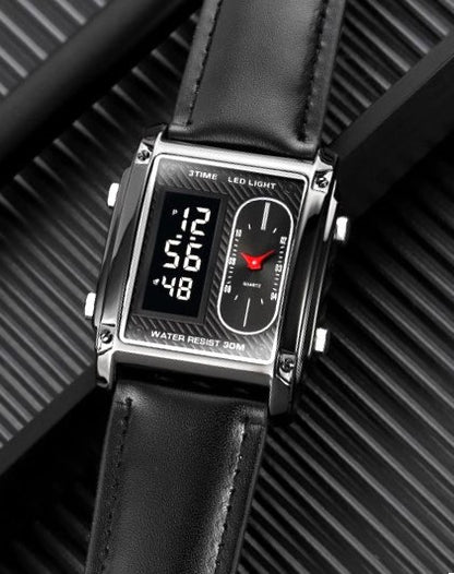 Skemie 1868 Luxury Dual Display Men's Watch | Square Dial | Digital + Analog | Waterproof 30M