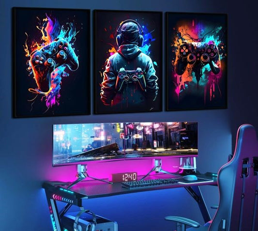 3Pcs Legendary Gaming Wall Art Frames | Iconic Pixel Sticky Phototiles Displays