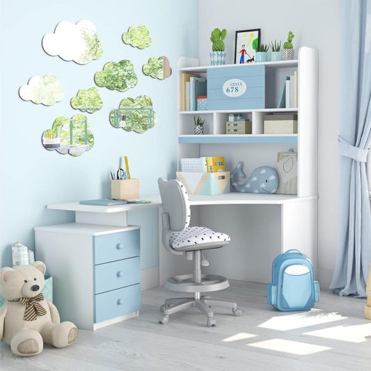 8 Pcs Sparkling Silver Acrylic Cloud Mirror - Adornments for Kid's Room, Bedrooms & Playroom Decor
