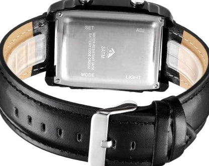 Skemie 1868 Luxury Dual Display Men's Watch | Square Dial | Digital + Analog | Waterproof 30M