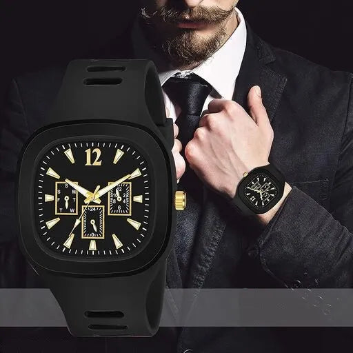 Modern Square Dial Men's Analog Watch | Lightweight Silicon Strap | Bold & Trendy Style✨