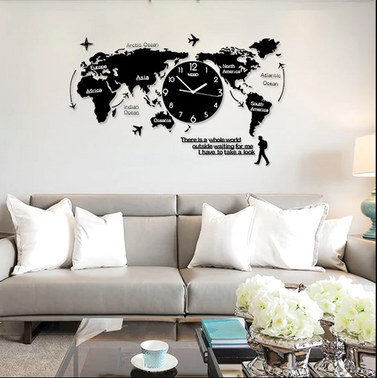 Global Journey 3D Digital World Map Wall Clock | Timeless Wooden Wall Clock Decor ( 24*24 inches)