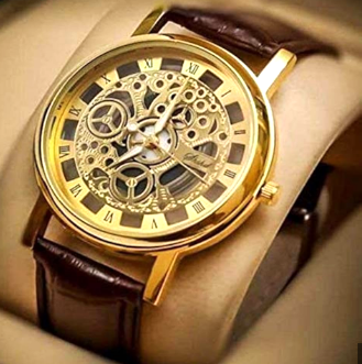 Men's Trendy Automatic Mechanical Skeleton Watch with Leather Strap | Classic Transparent Dial Self-Winding Luxury Watch for Men